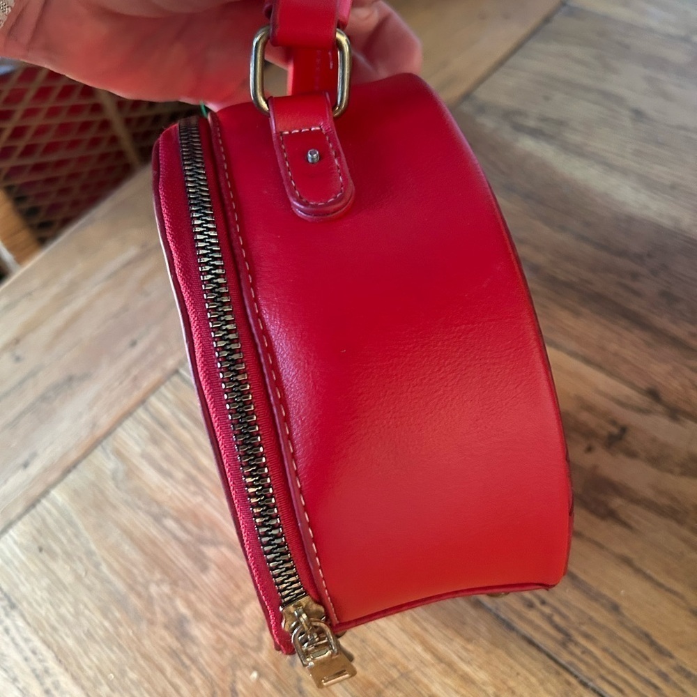 Satchel Round Red Purse. Crossbody Shoulder Adjustable Strap - Picture 9 of 11